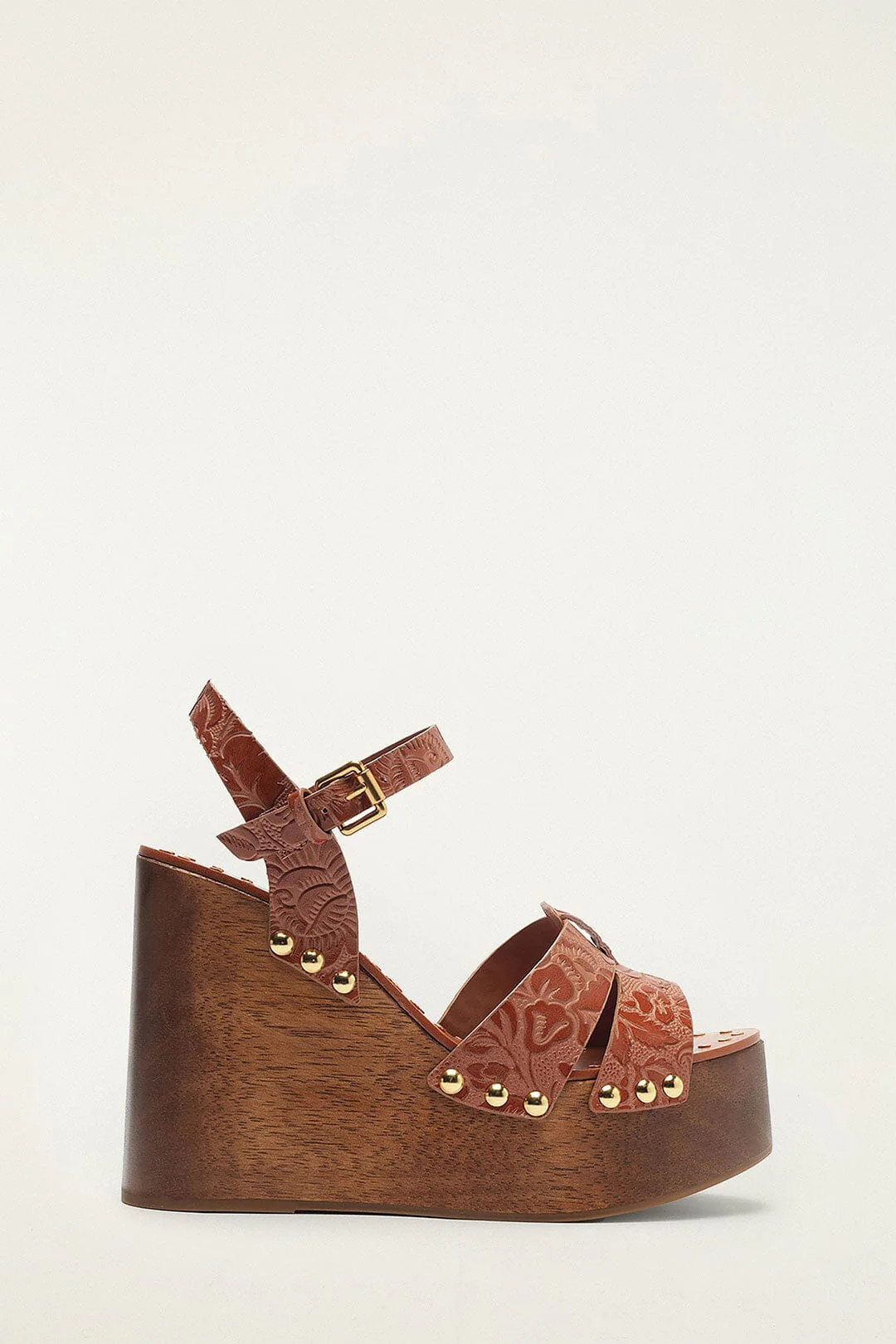 Brown Embossed Wedge Sandal, CUOIO / 11 | FarmRio (US)