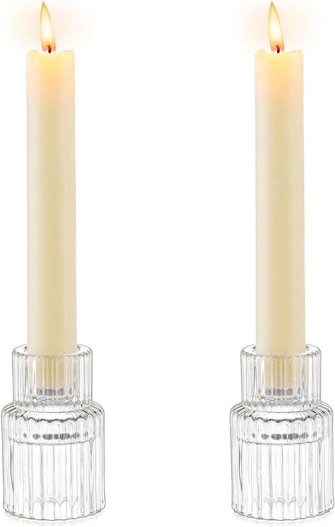Romadedi Glass Candle Holder for Candlestick - 2Pcs Clear Small Tapered Candle Holders Wedding De... | Amazon (US)