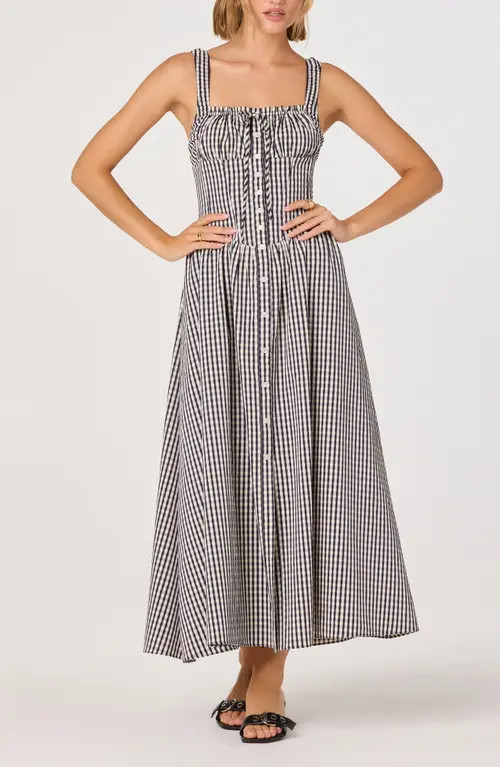 ASTR the Label Temperance Gingham Corset Midi Dress in Black Gingham at Nordstrom, Size Medium | Nordstrom