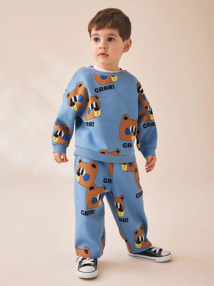 Blue All Over Print Crew Jogger Set (3mths-7yrs) | Next US