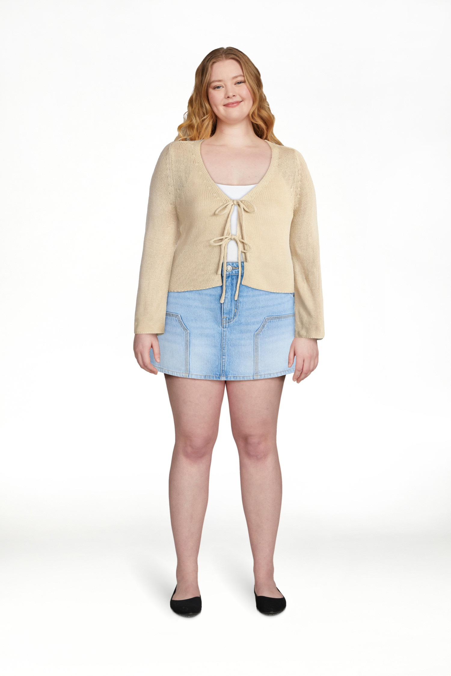 No Boundaries Tie Front V-Neck Cardigan with Bell Sleeves, Women's & Women's Plus XXS-4X | Walmart (US)