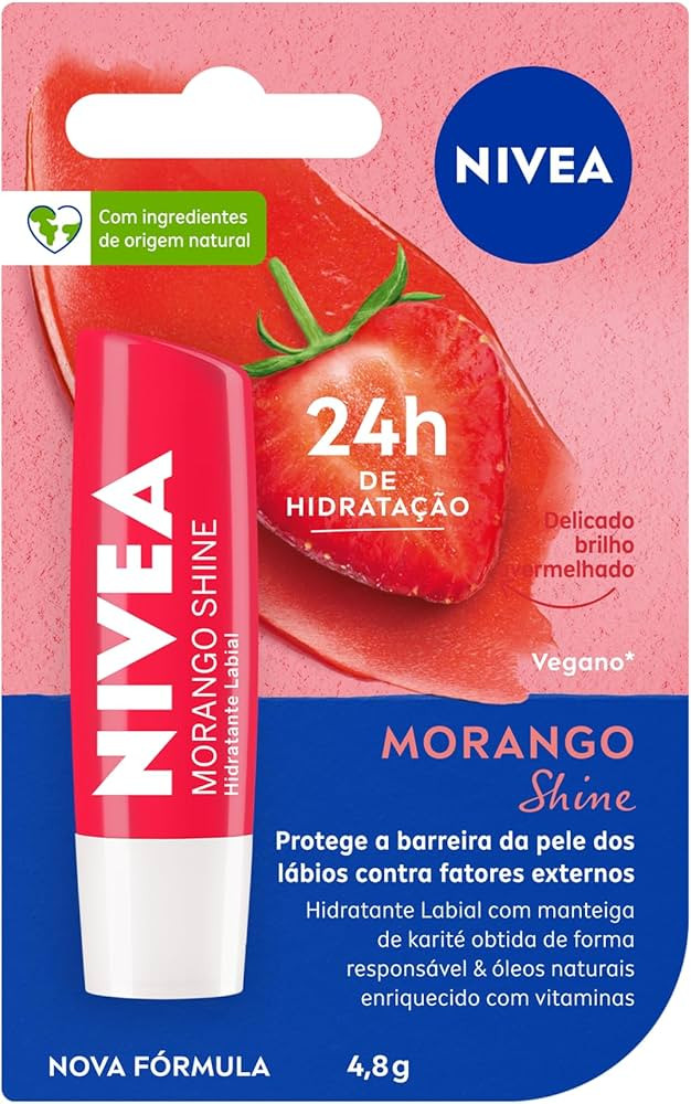 NIVEA Hidratante Labial Morango Shine 4,8g - Cuidado intensivo para seus lábios, hidratação pr... | Amazon (BR)