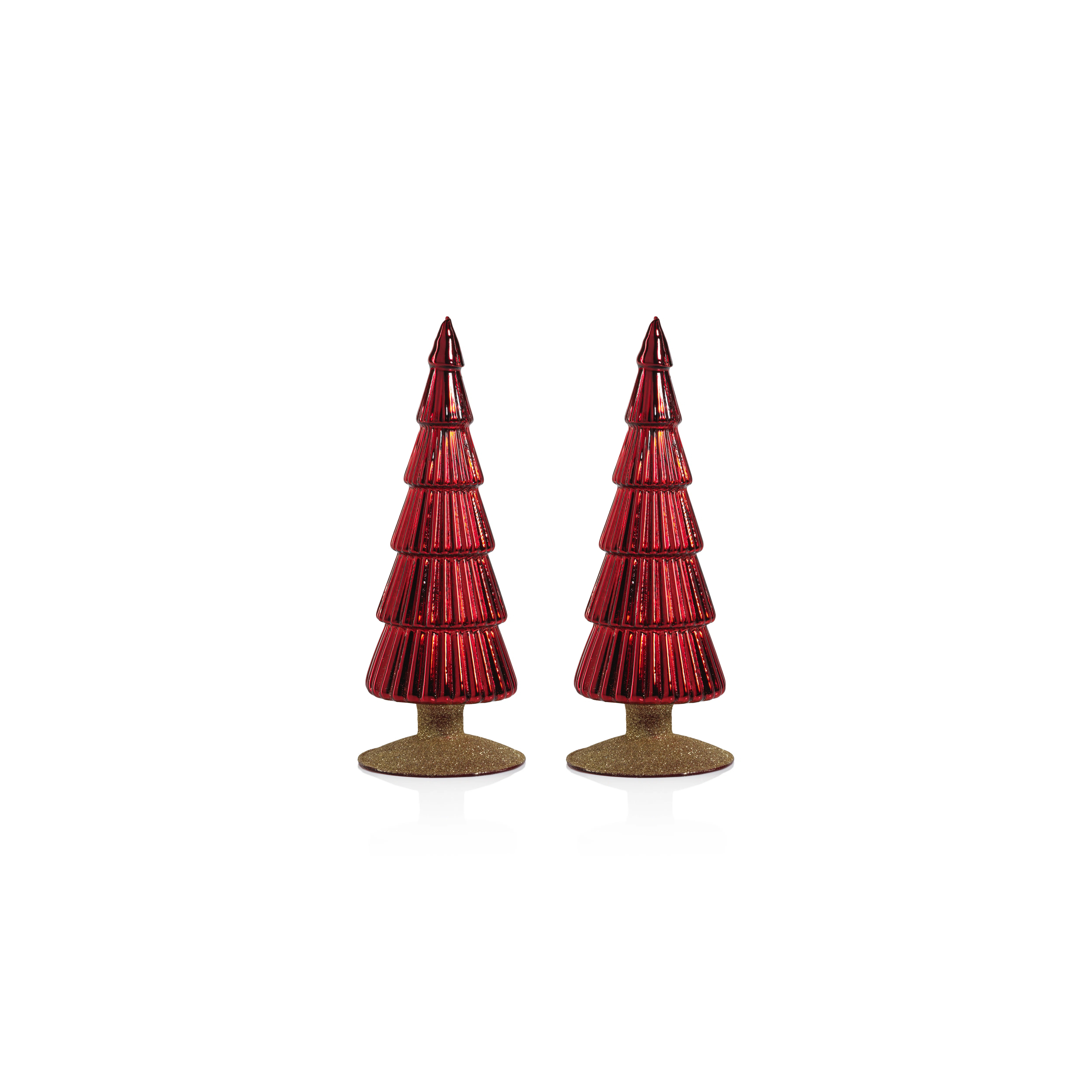 The Holiday Aisle® Dembe Classic Red Glass Tree on Gold Glitter Base, Set of 2 | Wayfair | Wayfair North America