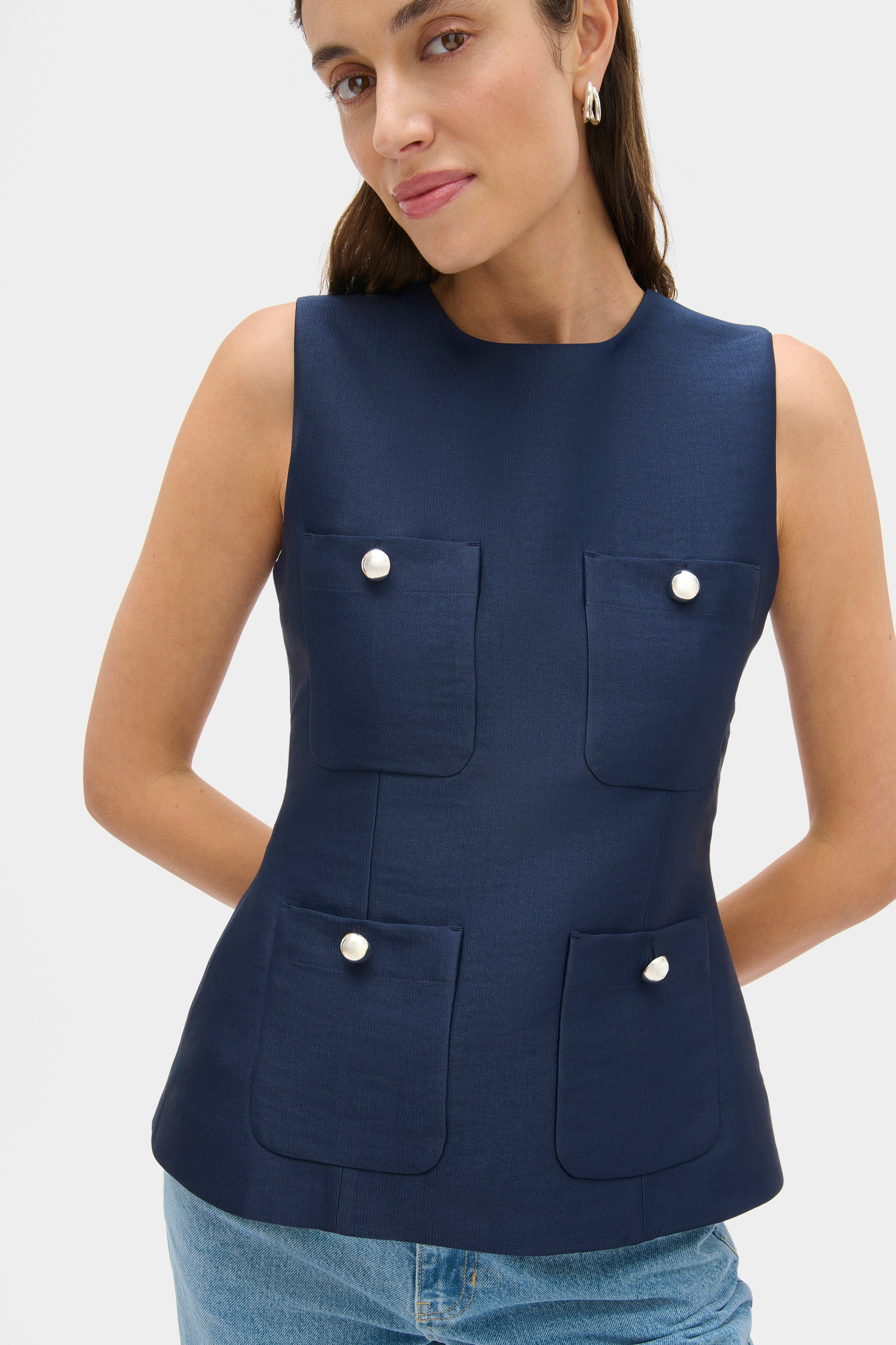 ALIGNE Sleeveless Satin Top - Navy | Alma | ALIGNE USA