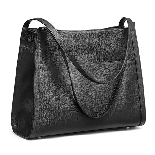 Kattee Genuine Leather Tote Bags for Women, Soft Leather Shoulder Purses and Handbags, Black | Amazon (US)