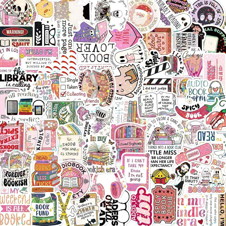 Funny Book Stickers for Adults - 100 Pcs Book Lover Holographic Water Bottle Stickers, Reading Wa... | Amazon (US)