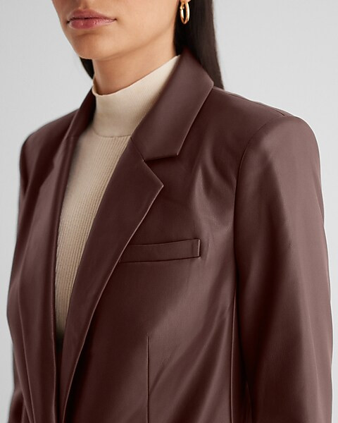 Faux Leather One Button Cinched Boyfriend Blazer | Express