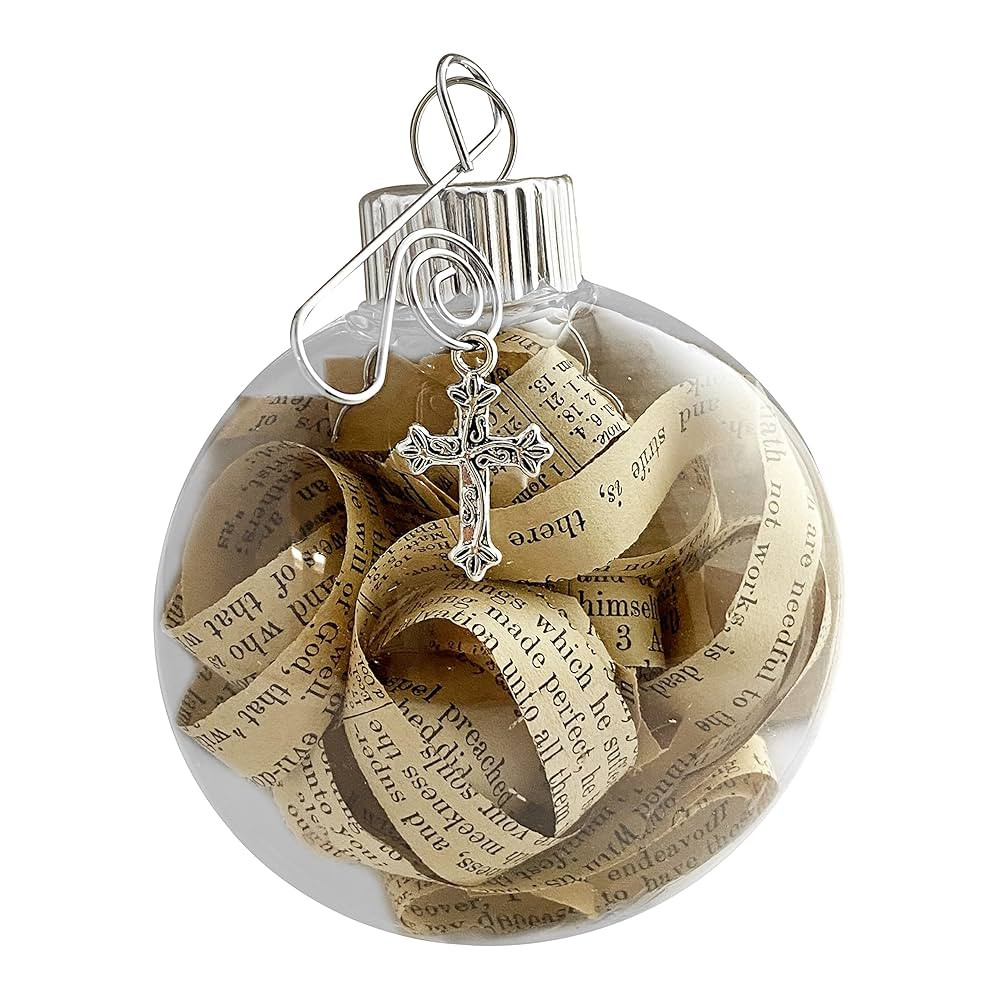 Rescued Antique Bible Pages Strips Hanging Christmas Year Round Ornament Beautiful Cross Charm Ha... | Amazon (US)