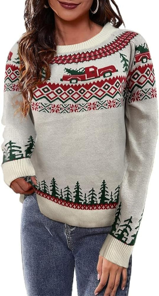 Qbily Fall Halloween Knitted Sweater For Women Winter Holiday Xmas Christmas Pullover Sweatshirt ... | Amazon (US)