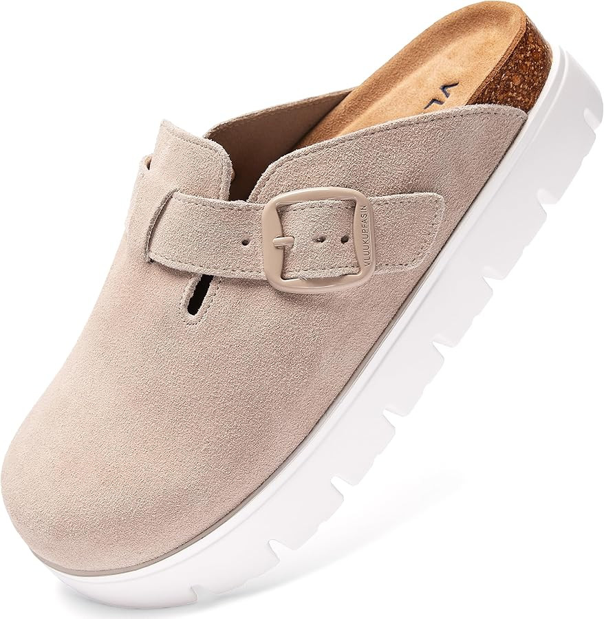 Genuine Suede Clogs for Women Platform Shoes，Leather Comfort Potato Shoes Chunky with Arch Supp... | Amazon (US)