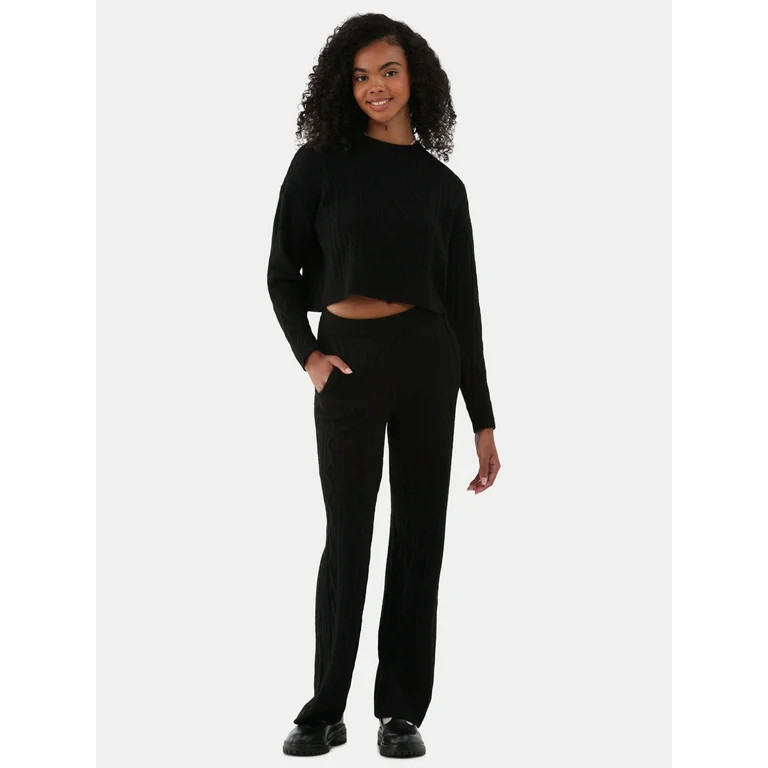 No Boundaries Mixed Stitch Sweater and Pants Set, 2-Piece, Women's - Walmart.com | Walmart (US)