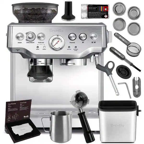 Breville Barista Express Steel Espresso Machine and Knock Box Bundle - 12.60" x 15.80" x 13.20" | Bed Bath & Beyond