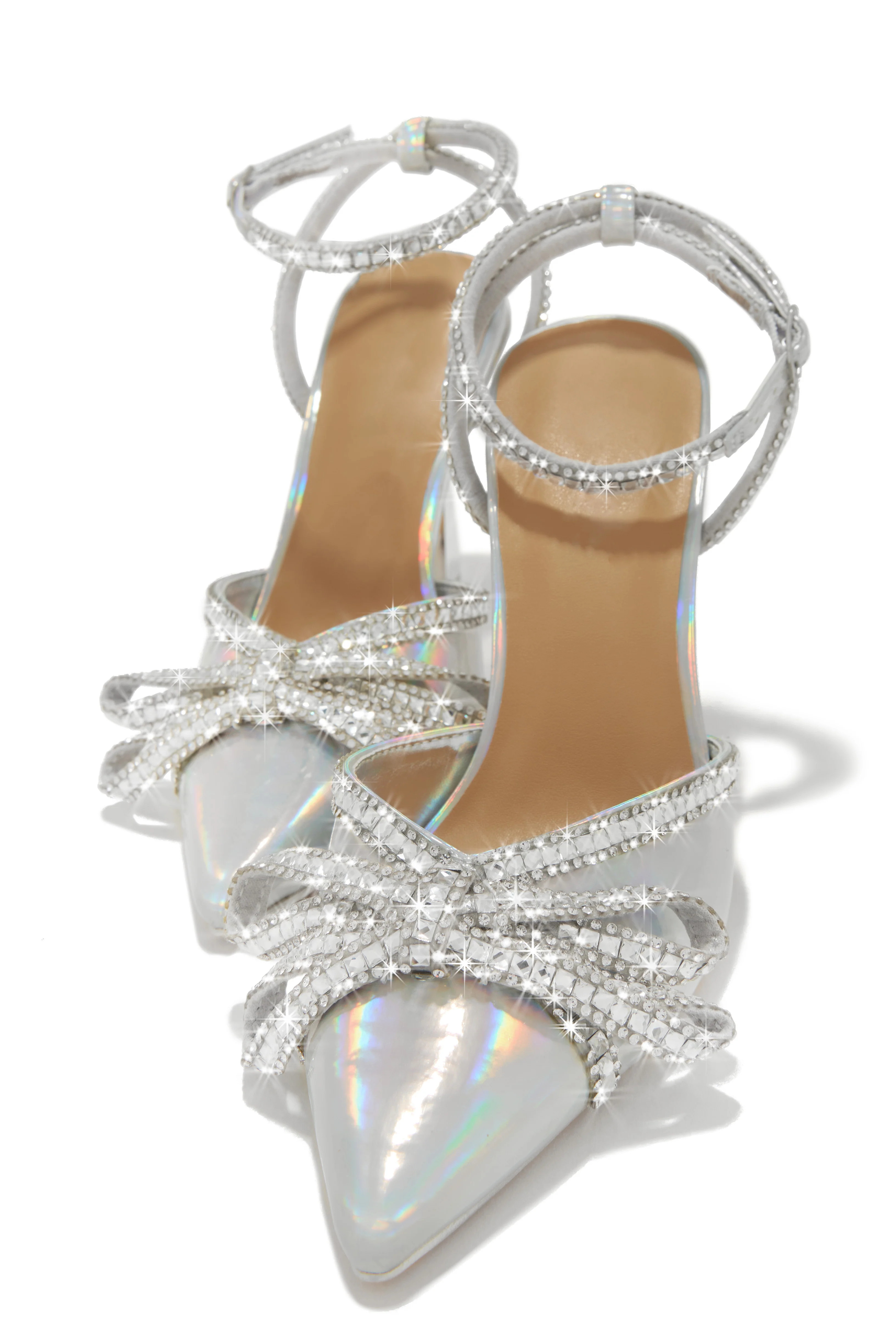 Miss Lola | Devoted Silver Embellished Ankle Strap High Heel Pumps | MISS LOLA