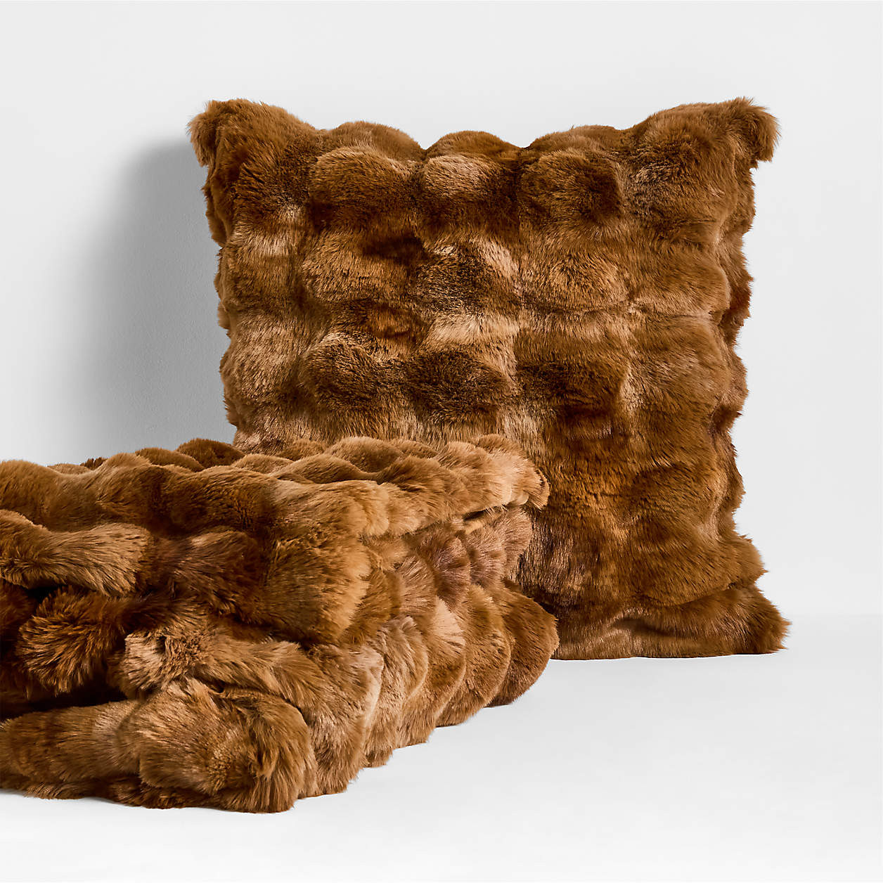 Textured Faux Fur 20"x20" Maple Brown Throw Pillow Cover + Reviews | Crate & Barrel | Crate & Barrel