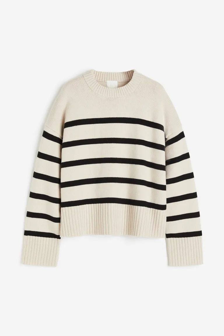 Loose Fit Sweater - Light beige/striped - Ladies | H&M US | H&M (US)