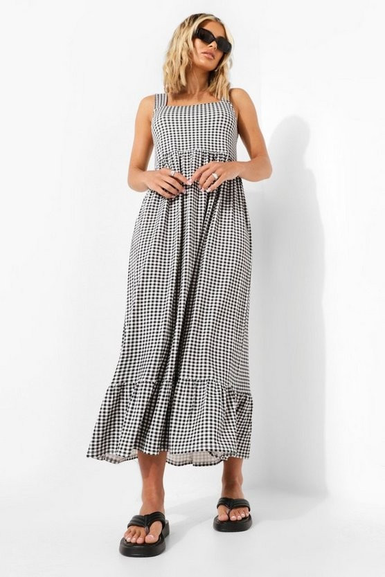 Gingham Frill Hem Midaxi Dress | Boohoo.com (US & CA)