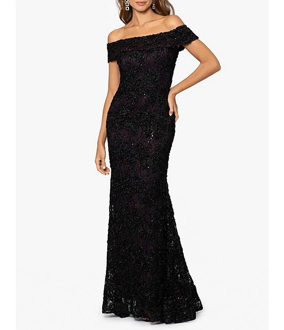 Lace Off-the-Shoulder Cap Sleeve Mermaid Gown | Dillard's