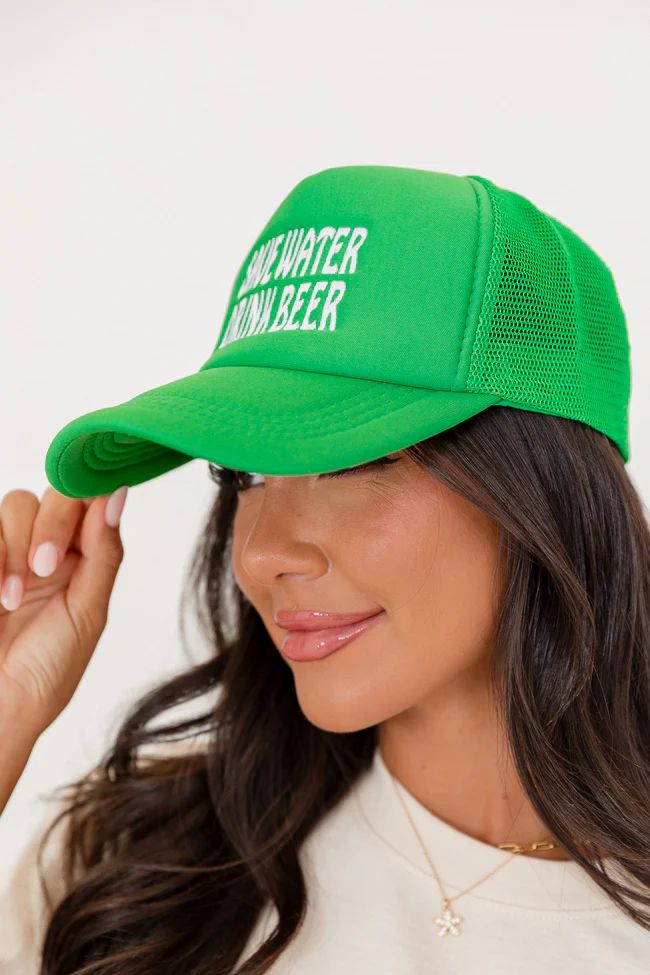 Save Water Drink Beer Green Trucker Hat | Pink Lily