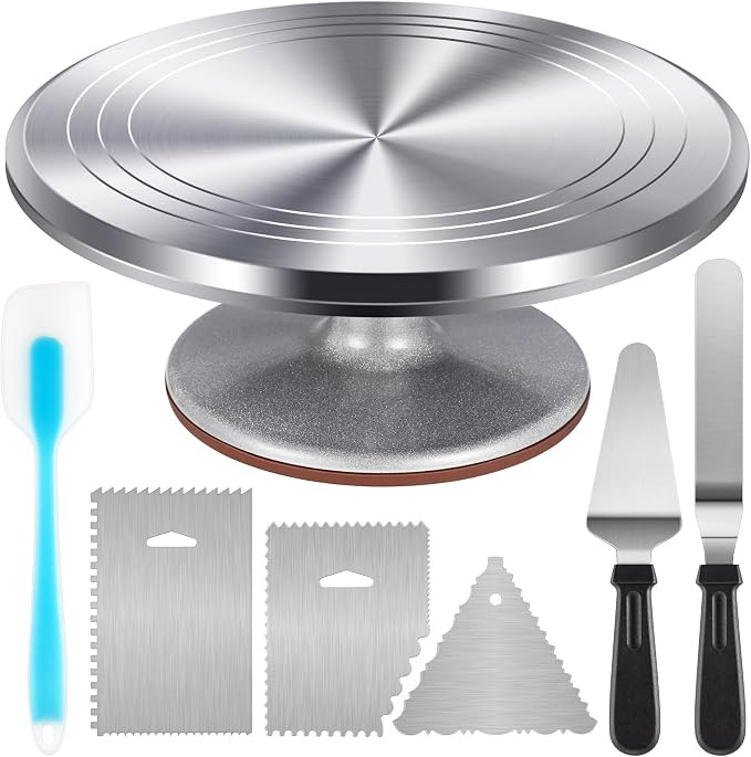 Kootek Aluminium Cake Turntable Set, Baking Tools with Revolving 12" Cake Stand for Decorating, 1... | Amazon (US)
