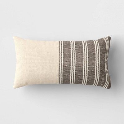 Outdoor Lumbar Throw Pillow Pieced Stripe Woven Black/Cream - Threshold™ designed with Studio M... | Target