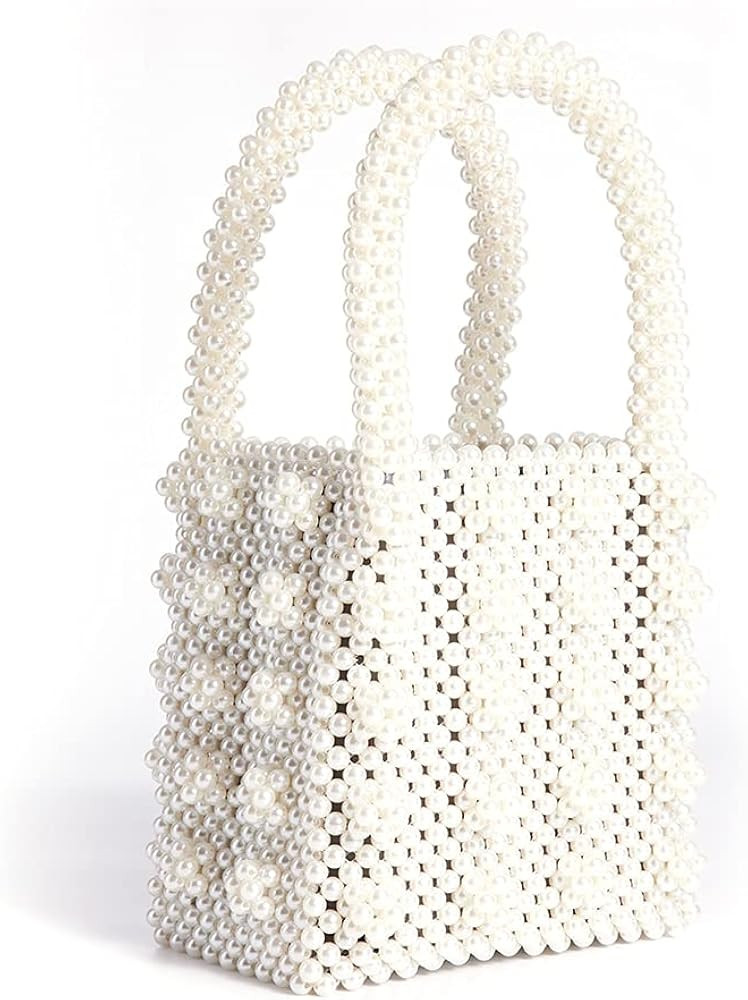 Womens Beaded Handbags Handmade Weave Crystal Pearl Tote Evening Bags | Amazon (US)