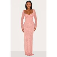 Shape Peach Mesh Lace Insert Corseted Maxi Dress | PrettyLittleThing US