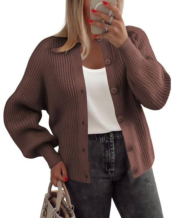 Zeagoo 2025 Cardigan Sweaters for Women Long Sleeve Chunky Knit Cardigan Crew Neck Button Down Fa... | Amazon (US)