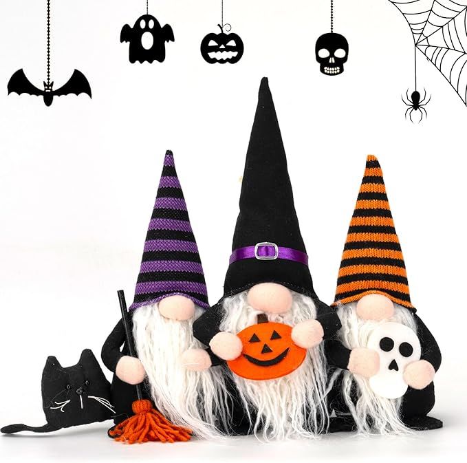 unanscre Halloween Gnomes Plush Elf Decoration - 3PCS Conjoined Cat Witch Pumpkin Ghost Gnomes Ha... | Amazon (US)