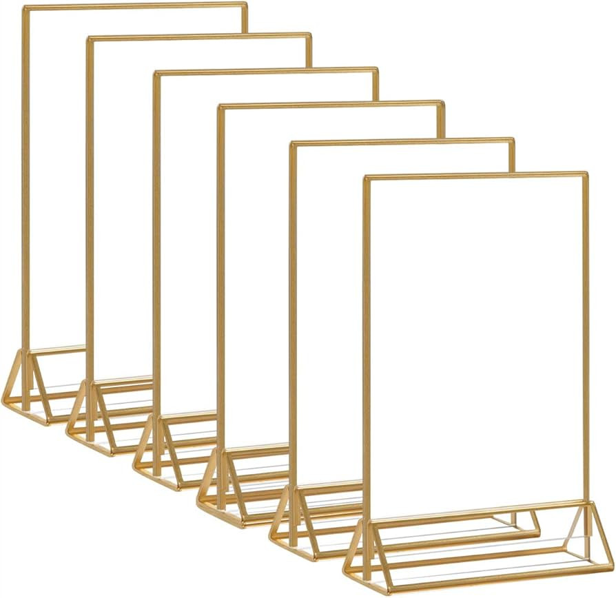 HIIMIEI Acrylic Gold Sign Holder, 5x7 Gold Acrylic Picture Frames Clear Double Sided Menu Holder ... | Amazon (US)