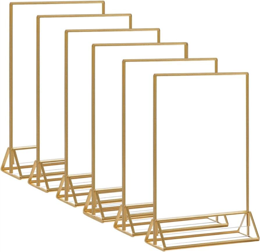 HIIMIEI Acrylic Gold Sign Holder, 5x7 Gold Acrylic Picture Frames Clear Double Sided Menu Holder ... | Amazon (US)