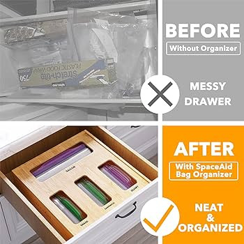 SpaceAid Bag Storage Organizer for Kitchen Drawer, Bamboo Organizer, Compatible with Gallon, Quar... | Amazon (US)