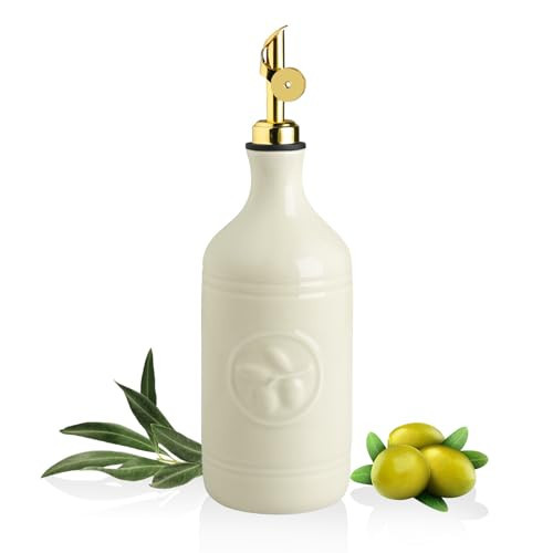 Sweejar 16 Oz Ceramic Olive Oil Dispenser Bottle, Oil Dispenser for Kitchen with Gravity Spout, Relief Opaque Oil Container for Evoo, Avocado Oil, Vinegar, Soy Sauce, 1 Pack(Beige, Gold Spout) | Amazon (CA)