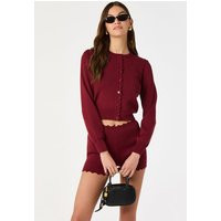 ASTR the Label | Scalloped Crewneck Cardigan in Burgundy | Size L | ASTR The Label (US)