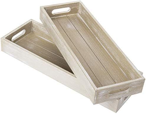 MyGift 16-Inch Rustic Wood Decorative Serving Trays with Cutout Handles, Set of 2 | Amazon (US)