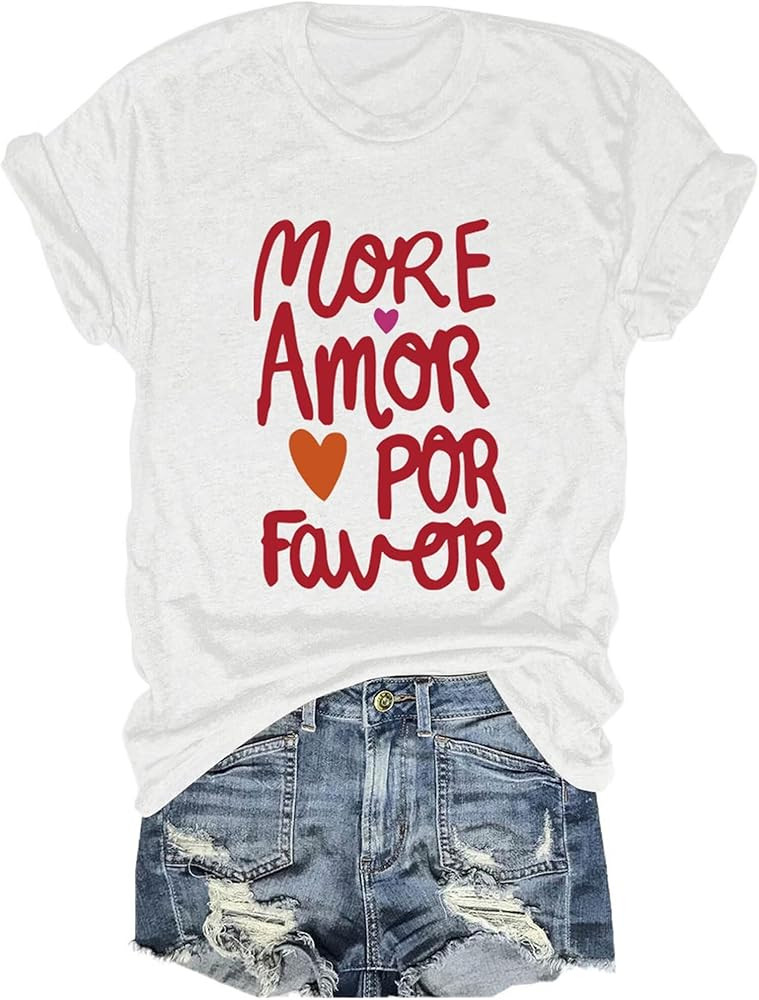 Women's T-Shirt Graphic Tees More Amor Por Favor Shirts Love Printed Casual Short Sleeve Top Wife... | Amazon (US)