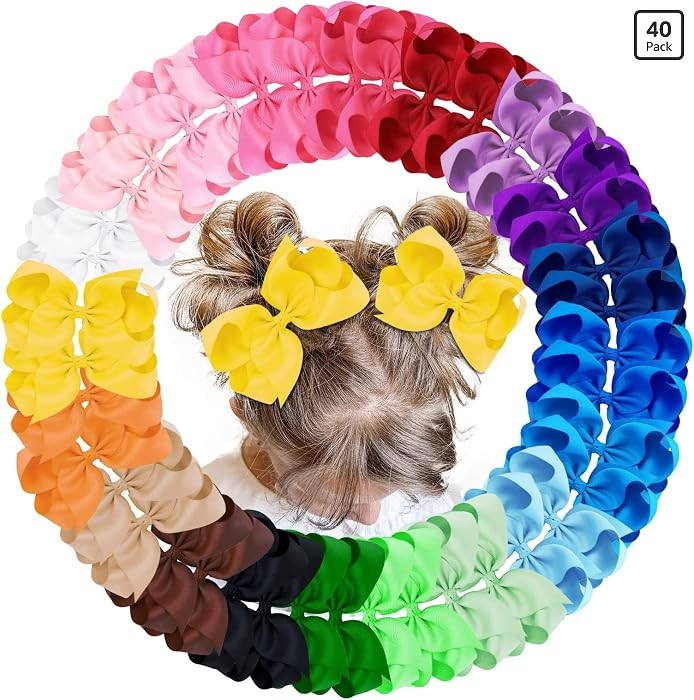 Oaoleer 40Pcs 4.5" Hair Bows Clips Grosgrain Ribbon, Alligator Clips, Barrettes Hair Accessories ... | Amazon (US)