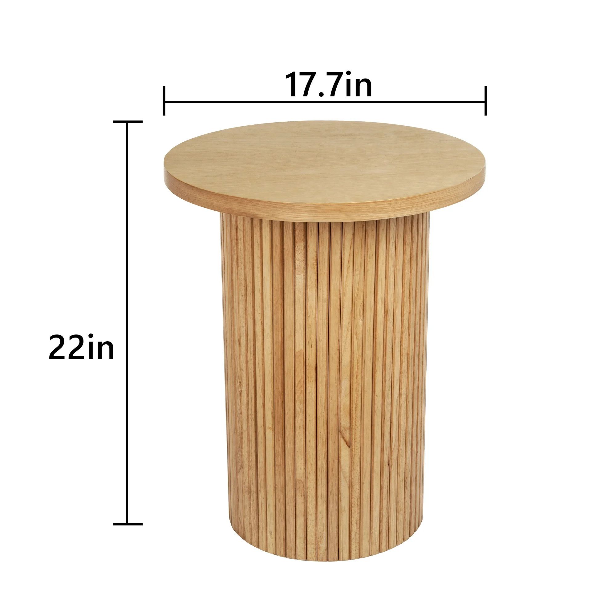 Round Solid Wood End Table Oak Pedestal Side Table Living Room Furniture Accent End Table with So... | Walmart (US)