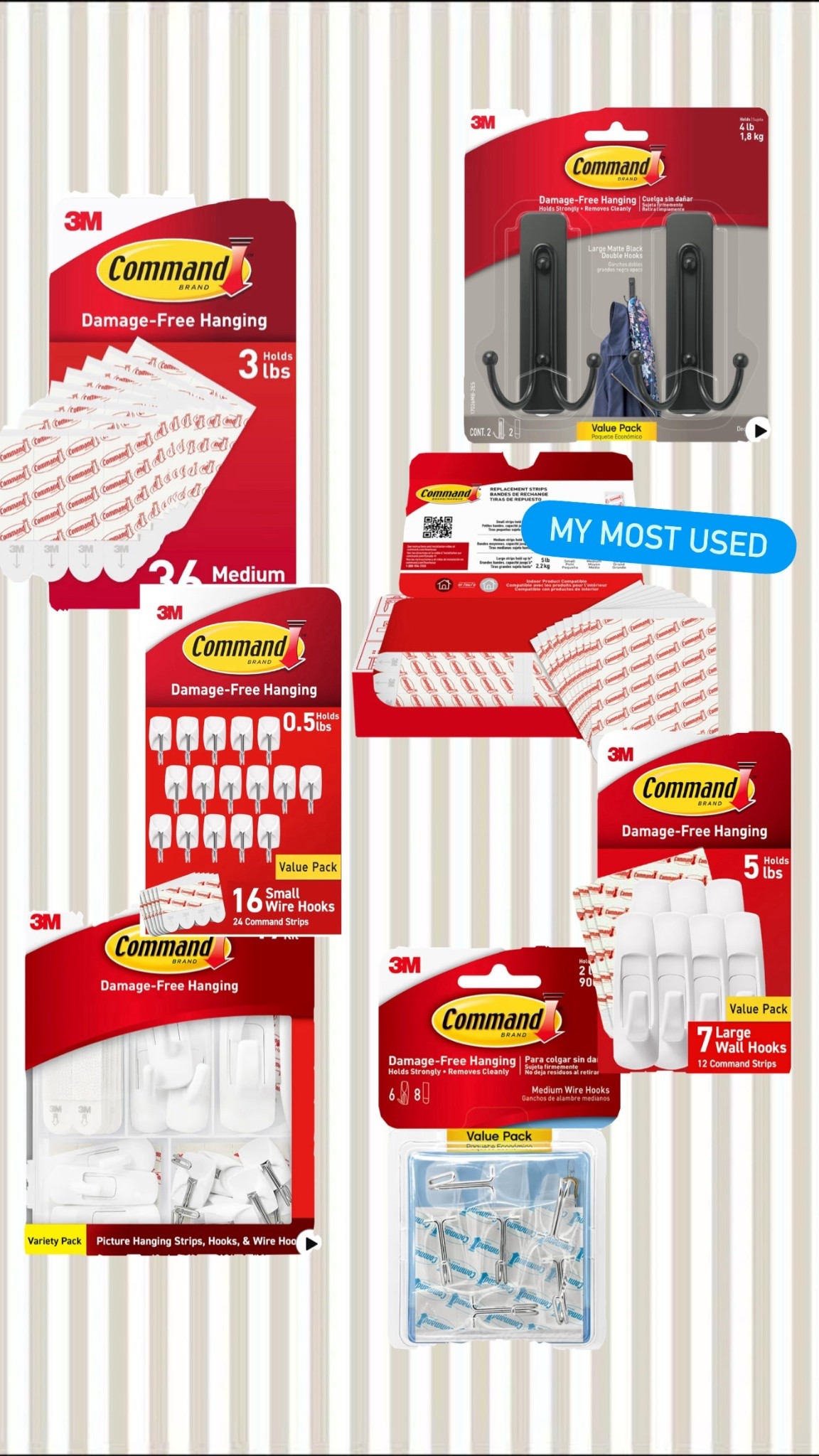 I love using command strips!! I love being able to move things around all the time and not have to worry about fixing a hole. Great for wreaths, wall art, garland, towels on the back of bathroom doors, and so much more. 

#LTKdayinmylife #LTKSaleAlert #LTKHome