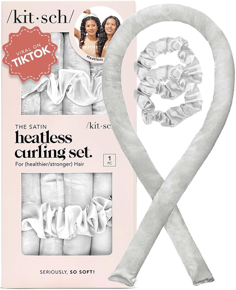 Kitsch Satin Overnight Ivory Hair Curlers Set - Heatless Curling Headband and Soft Rollers for Ef... | Amazon (US)
