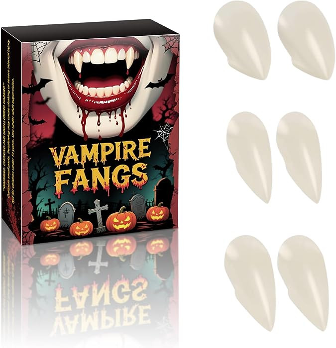Vampire Teeth Halloween Cosplay Props, 3 Pairs 3 Sizes Vampire Fangs, with Teeth Adhesive, Fangs ... | Amazon (US)
