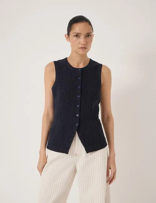 Hush Textured Sleeveless Button Through Top in Navy Blue at Nordstrom, Size Medium | Nordstrom
