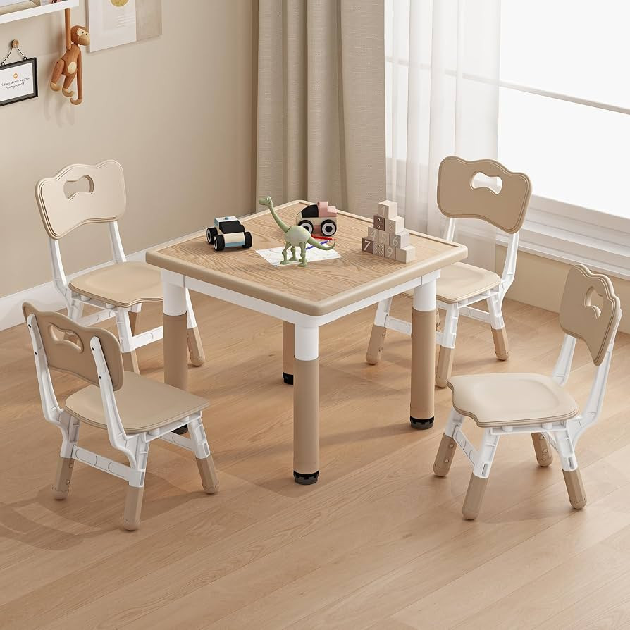 Kid Table and Chairs, Height Adjustable Childrens Table and Chair Set, Kids Tables for Age 2-8, G... | Amazon (US)