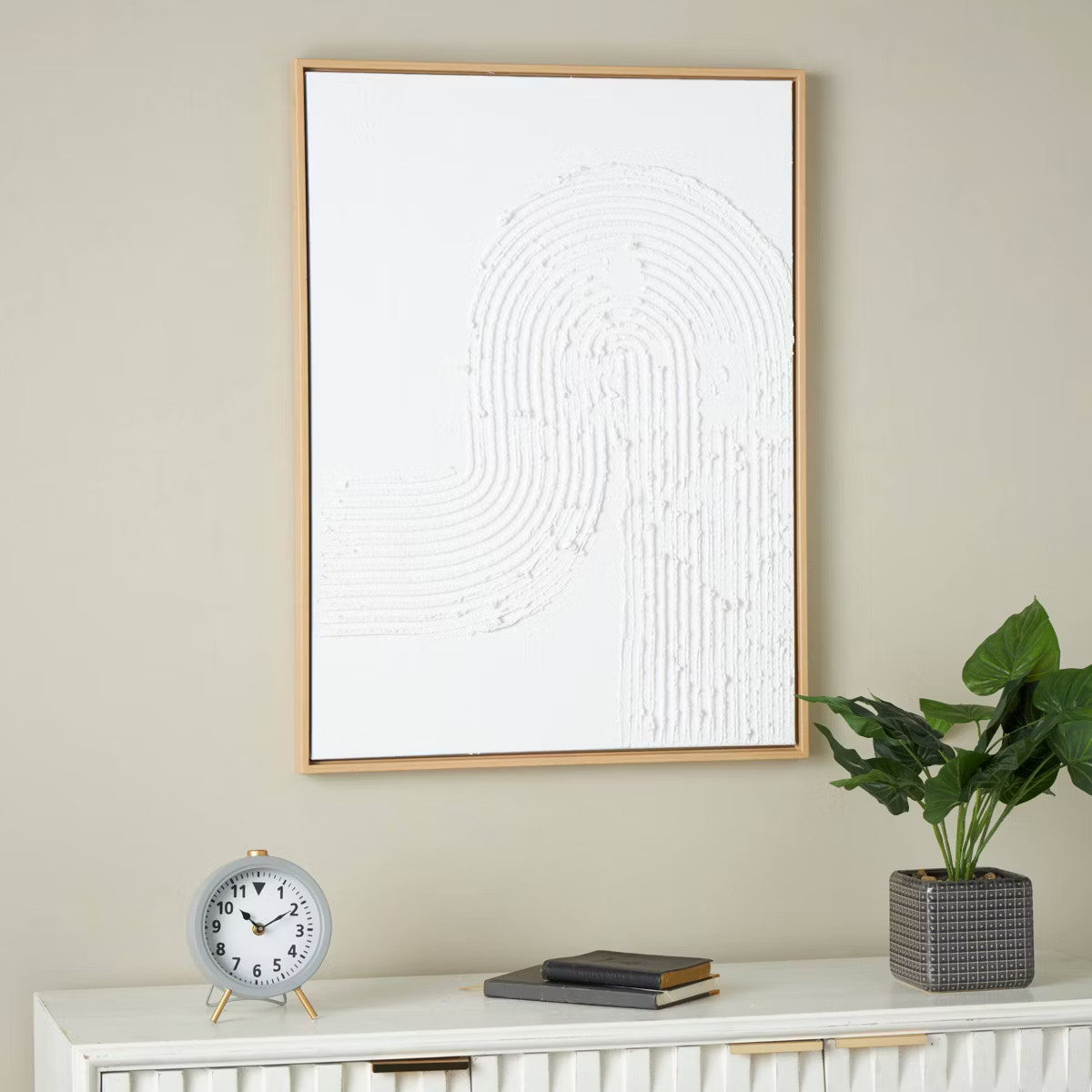 Olivia & May 32"x24" Canvas Abstract Framed Wall Art with Brown Frame White: Modern Decor, Vertic... | Target