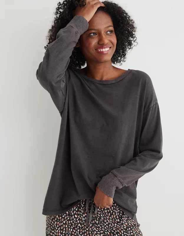 Aerie Long Sleeve Oversized Crewneck T-Shirt | American Eagle Outfitters (US & CA)