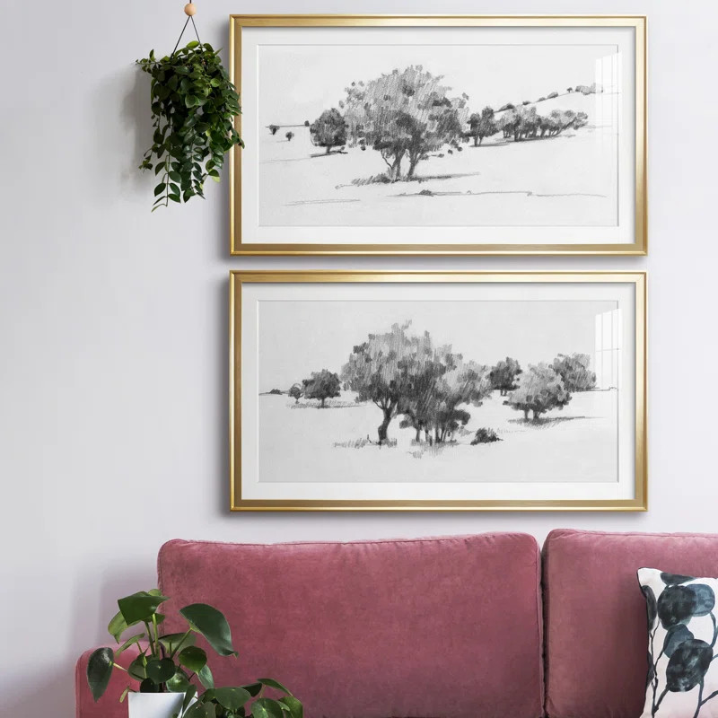 " Treeline Sketch I " 2 - Pieces Print on Canvas (Set of 2) | Wayfair North America