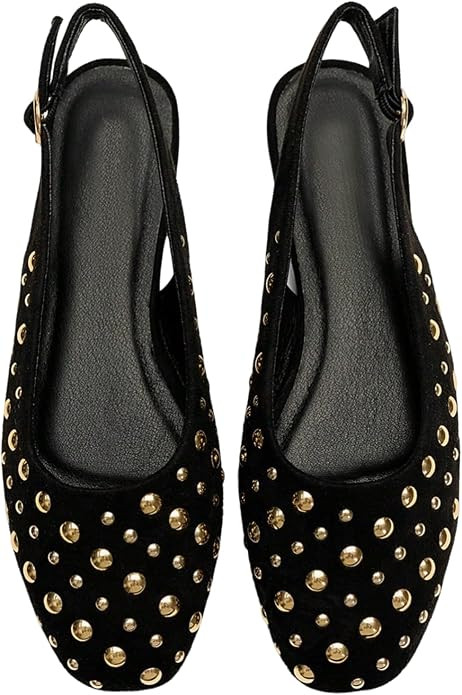 BEAUDRM Women's Studded Slingback Flats Closed Toe Low Heel Ballet Flats Casual Party Cap Toe Dre... | Amazon (US)