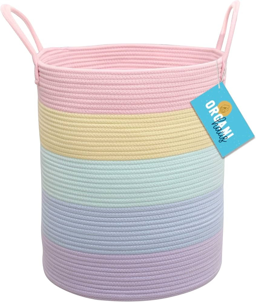 OrganiHaus Cotton Rope Basket for Rainbow Classroom Decor 15x18 | Toy Basket for Pastel Room Deco... | Amazon (US)
