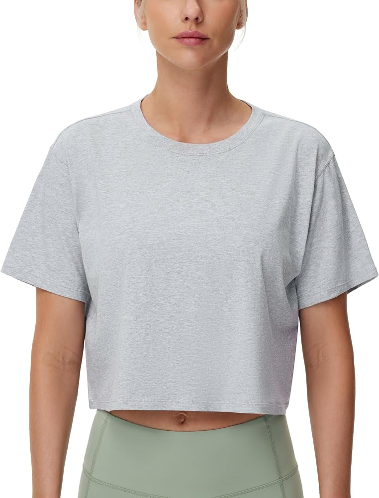 THE GYM PEOPLE Women's Workout Crop Tops Boxy Yoga Basic Cropped T-Shirts | Amazon (US)