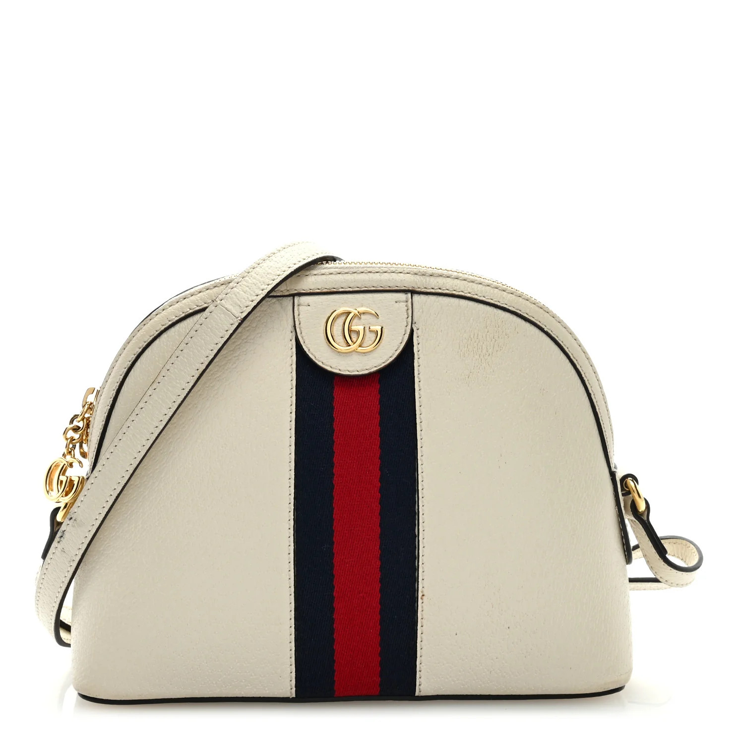 Textured Dollar Calfskin Web Small Ophidia Dome Shoulder Bag Mystic White | FASHIONPHILE (US)