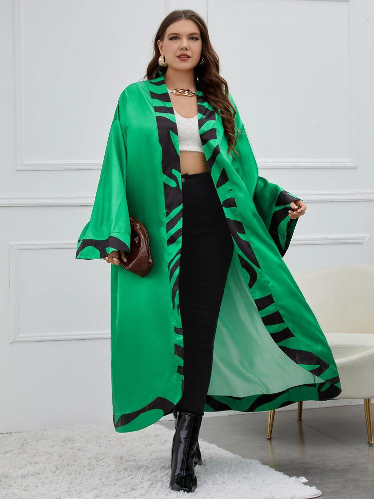 SHEIN X Ana M Designs Plus Geo Print Drop Shoulder Belted Satin Kimono | SHEIN